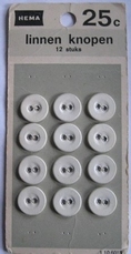 12 Linnen knopen - Verzamelkaart  15 mm