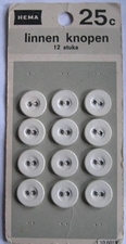 12 Linnen knopen - Verzamelkaart 15 mm